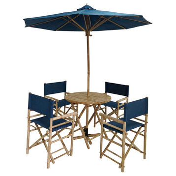Outdoor Patio Set Umbrella Round Table Chairs Folding Dining, Navy