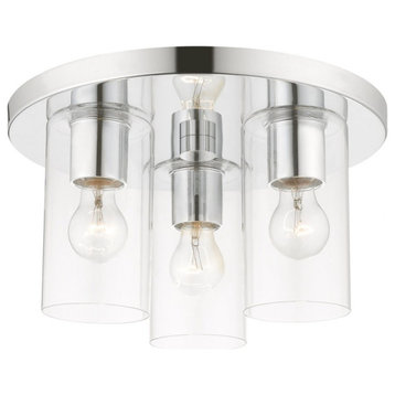 3 Light Flush Mount in Modern Style - 14 Inches wide by 8 Inches high-Polished