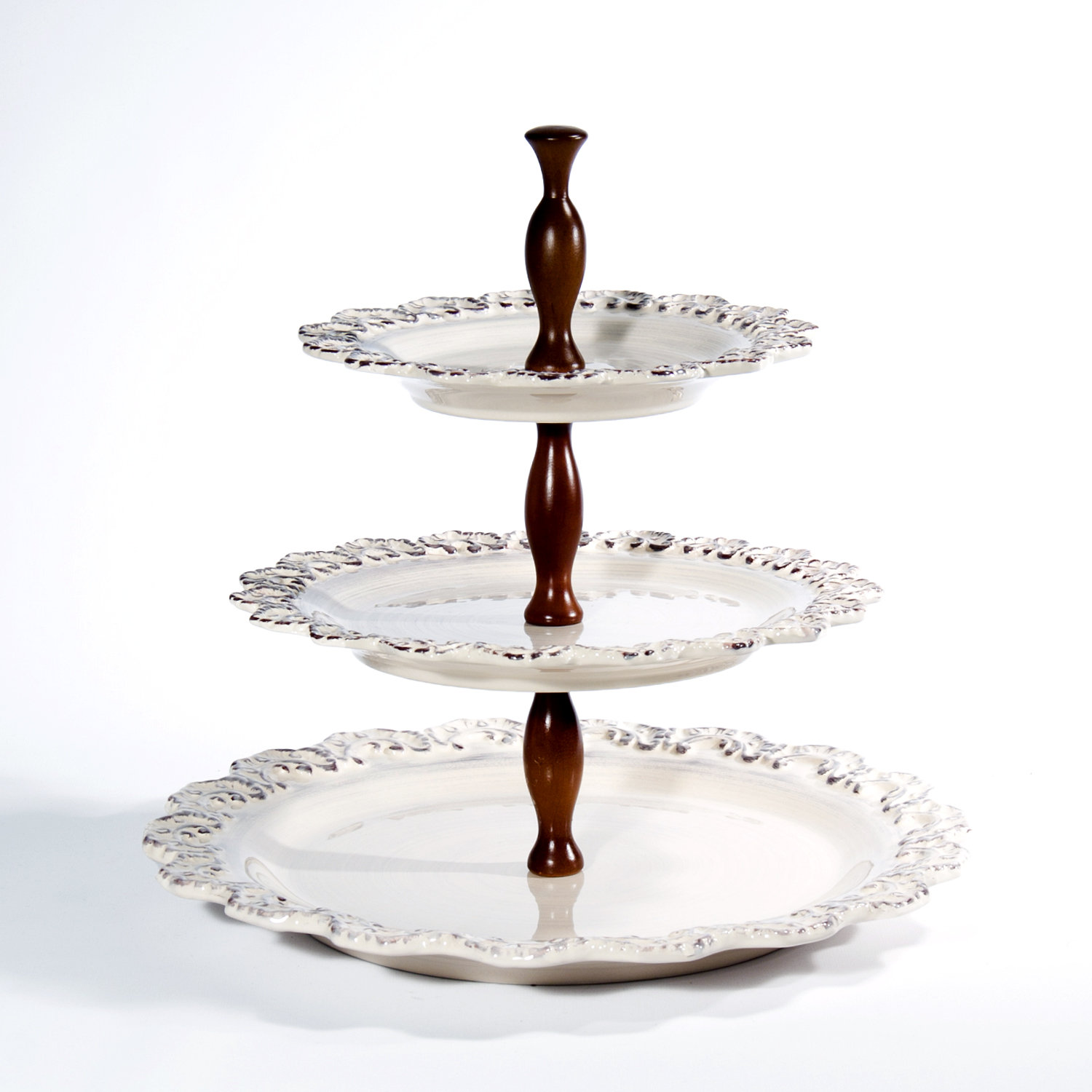 Baroque Cream 3-Tier Cake Plate, 13"