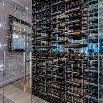 Studio City Los Angeles Modern Glass Metal Stone Custom Wine Room Wine Wall