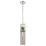 Innovations Lighting - Utopia 1 Light 15" Stem Hung Pendant, Polished Nickel, Plated Smoke Glass - Modern and geometric design elements give the Utopia Collection a striking presence. This gorgeous fixture features a sharply squared off frame, softened by a round glass holder that secures a cylindrical glass shade.