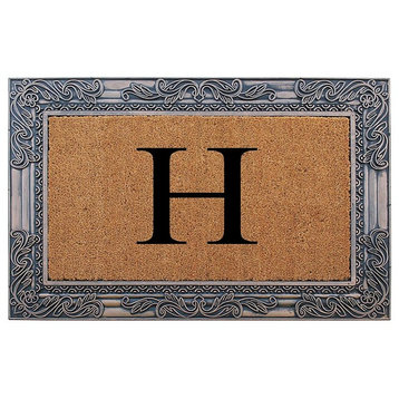 Rubber And Coir, Brown/Beige  24"x36" Heavy Duty Outdoor Monogrammed Doormat, H