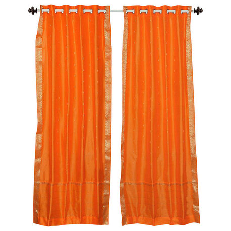 Lined-Pumpkin Ring Top  Sheer Sari Curtain / Drape / Panel   -80W x 96L -Piece