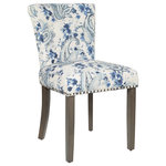 OSP Home Furnishings - Kendal Dining Chair With Nailhead Detail and Solid Wood Legs, Paisley Blue - The traditionally classic Kendal Dining Chair provides premium comfort and lasting beauty to every home. Our accent chair with solid wood legs, button tufted back and nailhead trim will be at home around the dining room table, as well as any writing desk. Available in several chic fabric choices that will pair seamlessly with traditional, contemporary, cottage or rustic farm-style decor. High performance 100% Polyester fabric, and woodblock construction ensures long-lasting durability. Relax with the joy of simple assembly.
