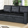 Modern Plastic Legs Black Faux Leather Convertible Sofa