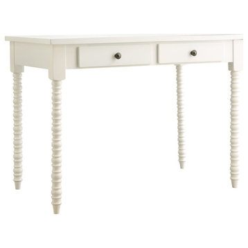 Benedict 2-Drawer Writing Desk with Helix Legs, White