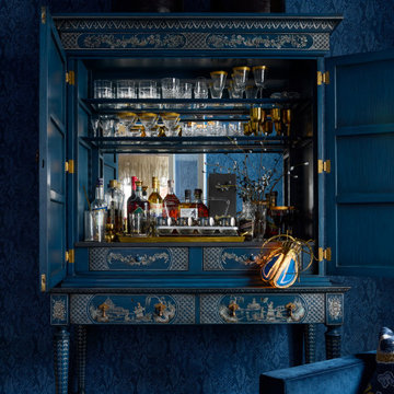 Blue Dry Bar Cabinet Chinoiserie Style