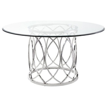 Nuevo Juliette 59" Round Glass Top Dining Table in Silver
