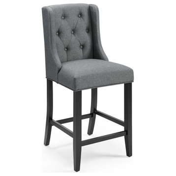 Baronet Tufted Button Upholstered Fabric Counter Bar Stool, Gray