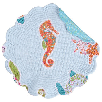 St Kitts Quilted Round Scallop Edge Reversible Placemats Kitchen Dining Set of