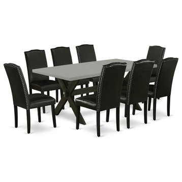 X697En169-9, 9-Piece Dinette Set, 8 Chairs and Table With High Chair Back, Black
