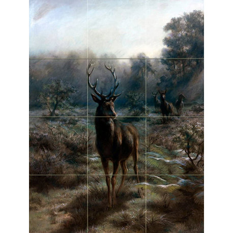 Tile Mural DEER trees animals Kitchen Bathroom Backsplash Four Inch Marble