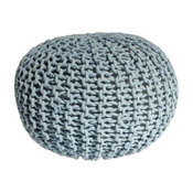 Handmade Round Knitted Pouf, Blue Tint, 20"x14"