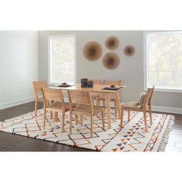 Linon Patty Seven Piece Wood Dining Set in Natural Brown