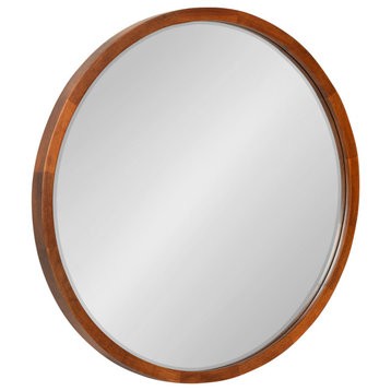 McLean Round Wood Framed Wall Mirror, Walnut Brown 24 Diameter