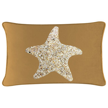 Sparkles Home Shell Starfish Pillow - 14x20" - Gold Velvet