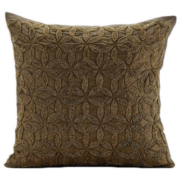 Gold Art Silk 26"x26" Metallic Lattice Trellis Euro Pillow Shams, Gold Trinity