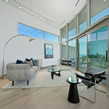 Modern Coastal Living Room Staging with Ocean Views — Casey Key, FL