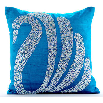 Blue Crystal Swan Pillows Cover, Velvet 18"x18" Pillow Cover, Crystal Swan