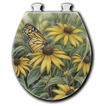 White Toilet Seat, Monarch Butterfly, Round