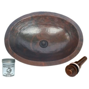 Rustic Oval Copper Bathroom Sink Dual Mount, Drain & Wax Included
