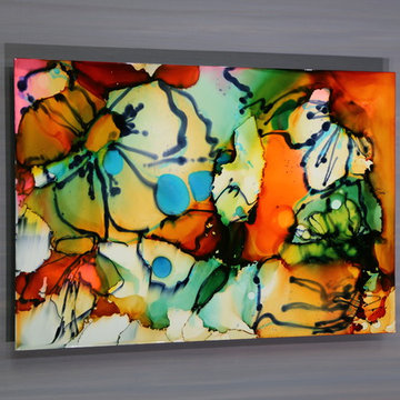 Tropics - Floral, Tropical Colorful Abstract Painting, Orange, Blue, White Decor