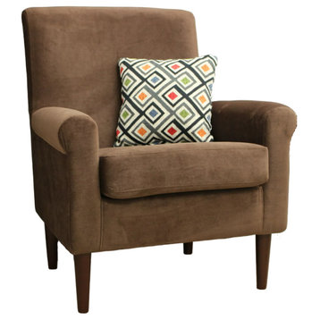 Contemporary Accent Chair, Padded Upholstered Seat & Rolled Arms, Brown