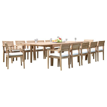 13-Piece Teak Dining Set, 122" Extn Rectangle Table, 12 Montana Stacking Chairs