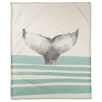Whale Tail Stripes Teal 50x60 Throw Blanket