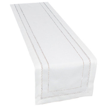 Double Hemstitch Easy Care Table Runner, 14"x72", White