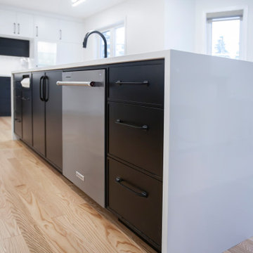Modern Black and White Kitchen with Waterfall Detail