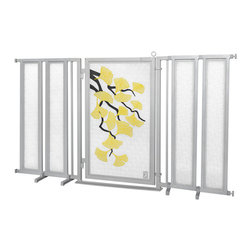 Fusion Gates - Fusion Gate with Autumn Ginkgo Design, Satin Nickel, 71.5"-74" - Dog Gates