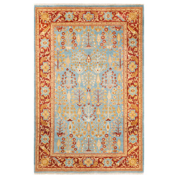 Eclectic, One-of-a-Kind Hand-Knotted Area Rug Light Blue, 6'0"x9'2"