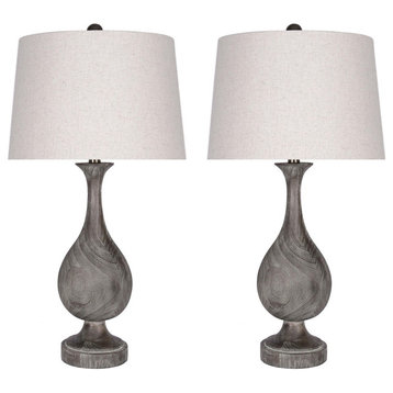 29" Dusty Acid Washed Faux Wood Polyresin Table Lamps, Set of 2