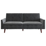 Atwater Living - Atwater Living Joyce Coil Futon, Gray Velvet - Complete your living room decor with the elegant EveryRoom Joyce Coil Futon! Designed with a soft velvet upholstery, delicate track arms and slanted solid wood legs, the Joyce is a modern dream come true. Not only is it right on trend, but it is also the multi-functional piece you never knew you needed, but now can"t live without. The Joyce features a split back design that allows you to independently recline the backrests into multiple positions. With a simple push or pull, this futon converts from a sitting position to a lounging position and all the way to a sleeping position. Your overnight guests will be left feeling more than delighted thanks to the sofa beds cushion, which are made with independently encased coils to provide ultimate comfort and support. The Joyce Coil Futon is available in multiple colors.