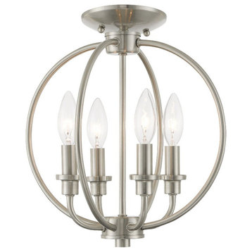 Traditional Farmhouse Four Light Chandelier-Brushed Nickel Finish - Chandelier