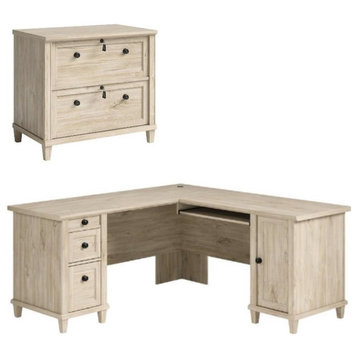 Home Square 2-Piece Set with L-Shaped Desk & Lateral File Cabinet in Chalk Oak