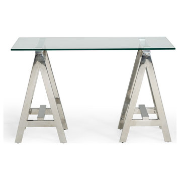Modrest Ostrow Modern Glass and Stainless Steel Desk
