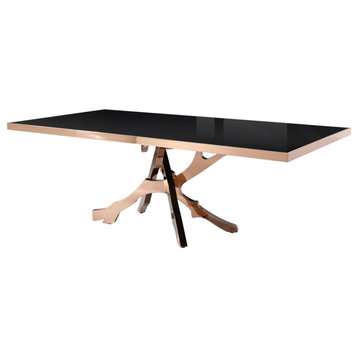Rosegold Dining Table, Glass Top 87" Rectangle Table, Glam Luxe Modern Table