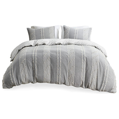 INK+IVY Kara 3-Piece Cotton Comforter/Duvet Cover Set, Gray