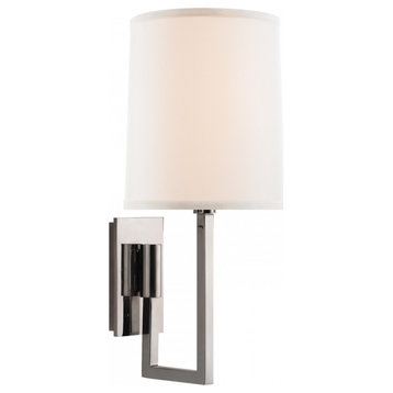 Aspect Library Wall Sconce, 1-Light, Soft Silver, Linen Shade, 14.5"H