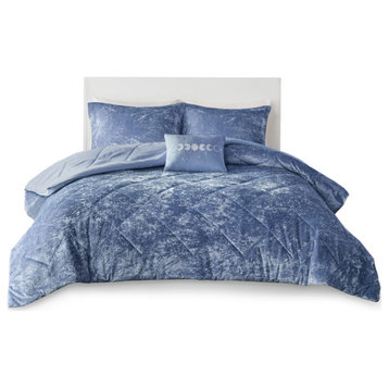 Velvet Comforter Set King/Cal King Blue