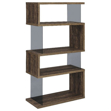 Pemberly Row Zigzag Geometric 4-Shelf Contemporary Wood Bookcase in Walnut