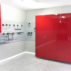 Vibrant Red Garage Designs - Storage Cabinets