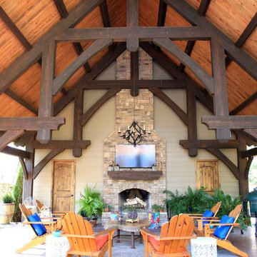 Heavy Timber Pool Pavilion with Fireplace in Alabama