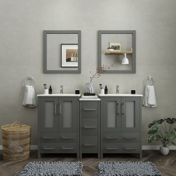 Vanity Art Vanity Set With Ceramic Top, 60", Gray, Standard Mirror