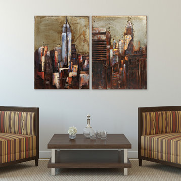 "The Empire State&The Chrysler Building" Iron Hand Painted Dimensional Wall Art