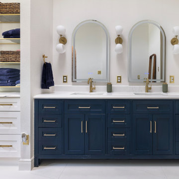 Thousand Oaks Bathroom Remodel: Navy Blue Double Sink Vanity