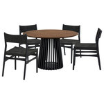 Armen Living - Pasadena Erie 5-Piece Round Dining Set, Walnut & Black Finish Paper Cord Chairs - Transform your indoor dining space with the Pasadena Erie 5 Piece Dining Set from Armen Living. This contemporary dining set features: 1 round Pasadena table with a solid wood base and concrete bottom for added stability, and 4 Erie chairs constructed with solid wood frames and woven paper cord. The Danish and mid-century modern influences shine through in the sleek design that combines functionality with artistic flair. As versatile furniture pieces, these dining chairs transcend their traditional role, doubling as smart accent chairs or chic additions to your vanity. The ergonomic design ensures comfort during meals, providing both flexible support and style, while the open back and paper cord create a chair with unparalleled breathability. The 47-inch Round Pasadena Table is a chic and versatile addition that effortlessly blends style and functionality in your indoor living spaces. Crafted with meticulous attention to detail, the round shape of the table adds a touch of modern elegance to any space. This cohesion serves to enhance the clean, simple aesthetic of this set, which is sure to create a focal point in any room. Perfect for intimate dinners or casual family meals, this five-piece set is designed for those who appreciate a blend of form and function. Elevate your dining experience with the Pasadena Erie dining table set. This dining set is available in multiple color variations including: a black oak finish with black chairs, a natural oak finish with natural oak chairs, a natural oak finish with black chairs, and a walnut table top with black finish and black chairs.