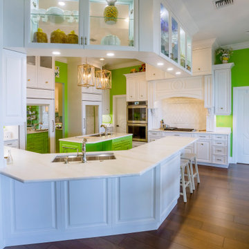 Vibrant Traditional Kitchen With Bold Green Accents and Timeless Detailing